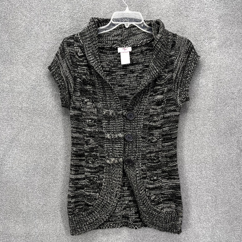 Agua Knit Cardigan Sweater womens size Large L Gray Short Sleeve Button collared